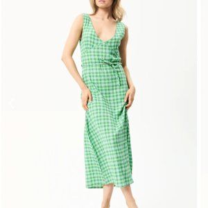 NWT- AFENDS Tully Hemp Seersucker Check Maxi Dress in Forest Check - L